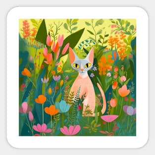 Cat in flower garden Sticker